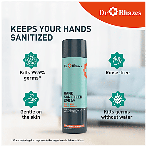 Dr Rhazes Hand Sanitizer Spray - Alcohol Based, Kills 99.9% Bacteria, Fungi & Viruses, 250 ml (Pack of 2) 