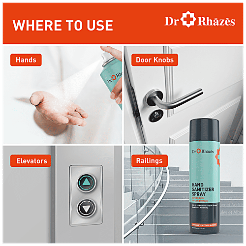 Dr Rhazes Hand Sanitizer Spray - Alcohol Based, Kills 99.9% Bacteria, Fungi & Viruses, 250 ml (Pack of 2) 