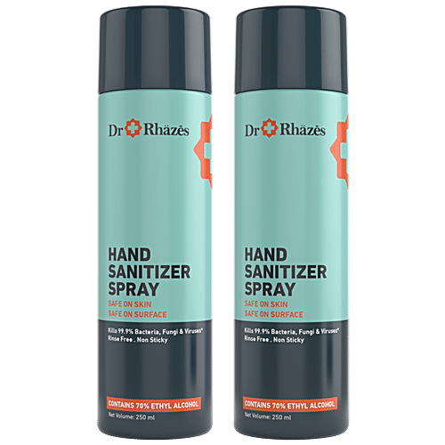 Dr Rhazes Hand Sanitizer Spray - Alcohol Based, Kills 99.9% Bacteria, Fungi & Viruses, 250 ml (Pack of 2) 