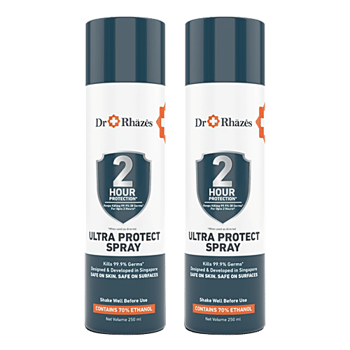 Dr Rhazes 2 Hour Protection Ultra Protect Spray - Alcohol Based, Kills 99.9% Viruses & Germs, 250 ml (Pack of 2) 