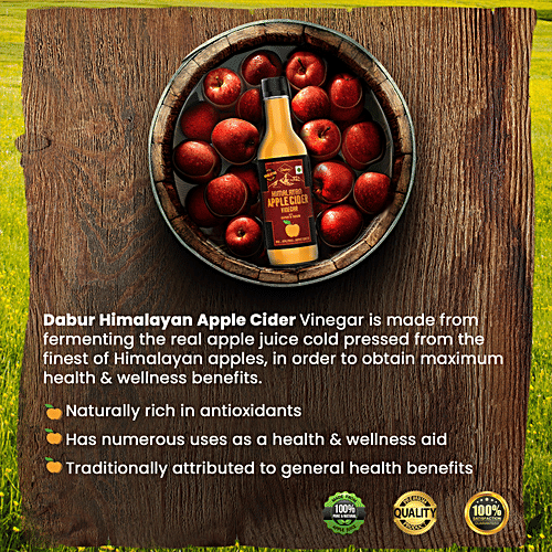 Dabur Himalayan Apple Cider Vinegar - With Mother, Raw, Unfiltered & Unpasteurised, 500 ml No Added Preservatives & Color