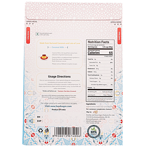 HandS Cream Of Coconut Milk - 6% Fat, Natural & Real Taste, 200 ml  No Preservatives