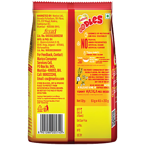 Saffola Oodles Instant Ring Noodles - Masala Flavour, 212 g Pouch 