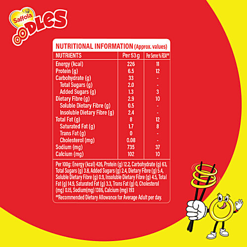 Saffola Oodles Instant Ring Noodles - Masala Flavour, 212 g Pouch 