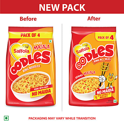 Saffola Oodles Instant Ring Noodles - Masala Flavour, 212 g Pouch 