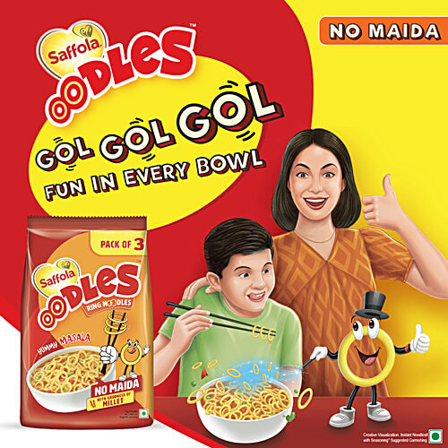 Saffola Oodles Instant Ring Noodles - Masala Flavour, 212 g Pouch 