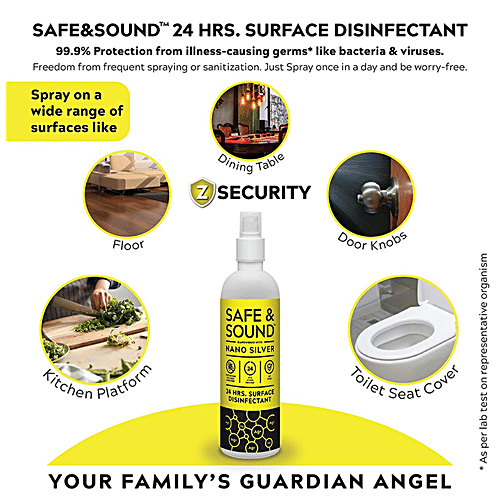 SAFE & SOUND 24 Hrs Surface Disinfectant With Nano Silver, 200 ml  