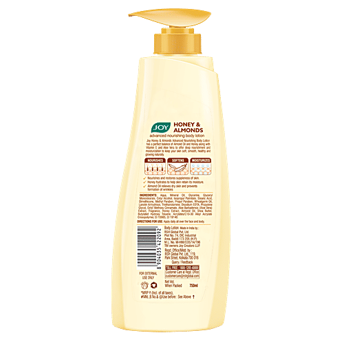 Joy Honey & Almonds Advanced Nourishing Body Lotion - With Wheatgerm Oil & Natural Screen, Deep Nourishment, 750 ml Deep Nourishment