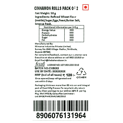 The Baker's Dozen Cinnamon Rolls, 50 g (Pack of 2) No Preservatives