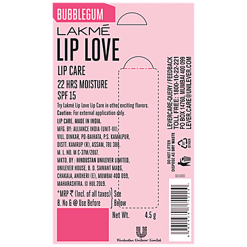 Lakme Lip Love Gelato Chapstick, 4.5 g Bubblegum