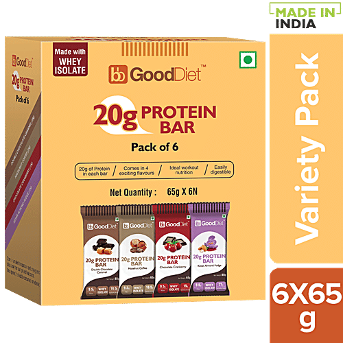 bb Gooddiet Whey Protein Bars - Variety, 65 g (Pack Of 6) 