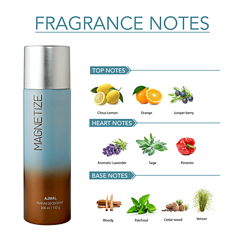 Ajmal Magnetize Parfum Deodorant - Aromatic Woody Fragrance, 200 ml  