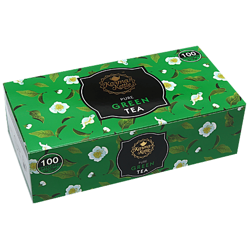 Karma Kettle Green Tea - Unbleached & Staple-Free Teabags, 200 g (100 Bags x 2 g each) Zero Fat, Staple-Free