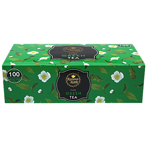 Karma Kettle Green Tea - Unbleached & Staple-Free Teabags, 200 g (100 Bags x 2 g each) Zero Fat, Staple-Free