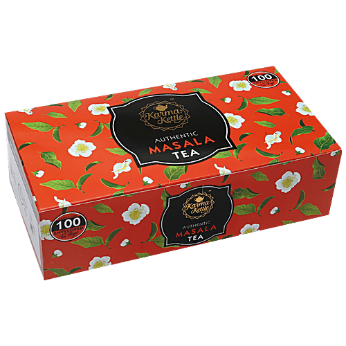 Karma Kettle Masala Tea - Unbleached & Staple-Free Teabags, 200 g (100 Bags x 2 g each) Zero Fat, Staple-Free