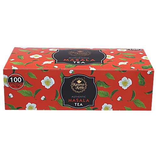 Karma Kettle Masala Tea - Unbleached & Staple-Free Teabags, 200 g (100 Bags x 2 g each) Zero Fat, Staple-Free