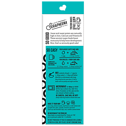 Serapheena Jowar & Sweet Potato Flour Mug Cake Mix - Cocoa Heaven, Gluten-Free, No Preservatives, 70 g Carton Rich & Chocolaty, Gluten Free