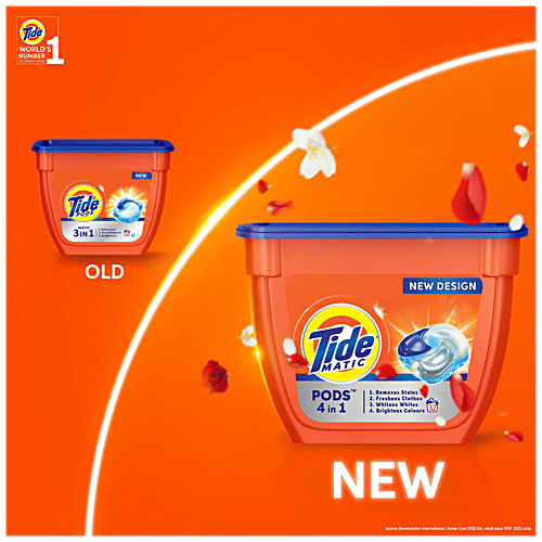 Tide Matic 4 In 1 PODs Detergent - 1 POD Is 1 Wash In Washing Machine, 357 g (18 counts) Whiteness, Stain Removal, Brightness