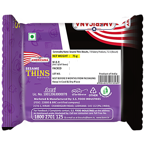 Americana  Americana Sesame Thins Biscuit, 75 g  