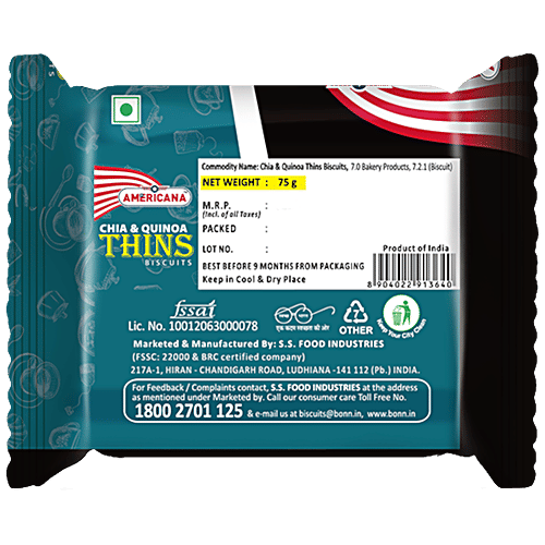 Americana  Americana Chia & Quinoa Thins Biscuit, 75 g  