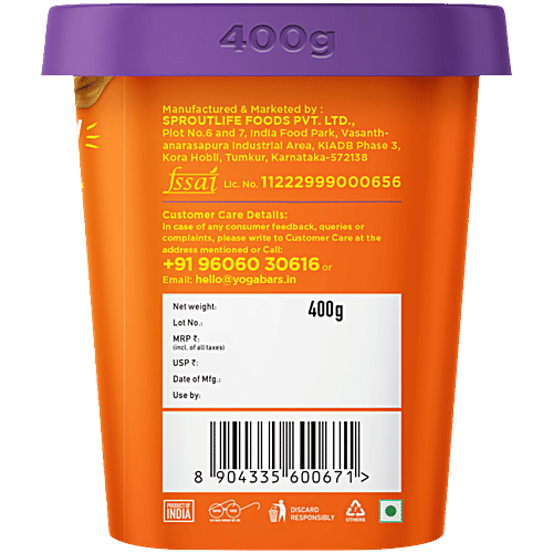 Yoga Bar Peanut Butter - Creamy, Roasted, High In Protein, Non-GMO, No Added Sugar, 400 g  Slow Roasted
 Premium Peanuts
 No Added Sugar