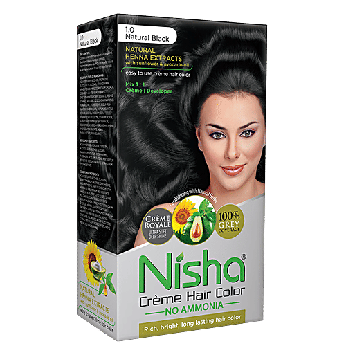 Nisha Creme Hair Colour - 1.0, 1 pc (60 g + 60 ml + 18 ml)