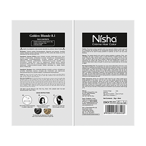 Nisha Creme Hair Colour, 1 pc (30 ml + 20 g) 100% Grey Coverage & No Ammonia