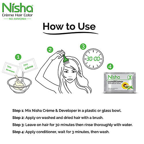 Nisha Creme Hair Colour, 1 pc (30 ml + 20 g) 100% Grey Coverage & No Ammonia