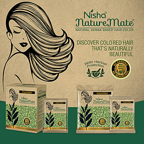 Nisha Nature Mate Natural Henna Based Hair Colour - Original Black, 30 g No Ammonia & Resorcinol