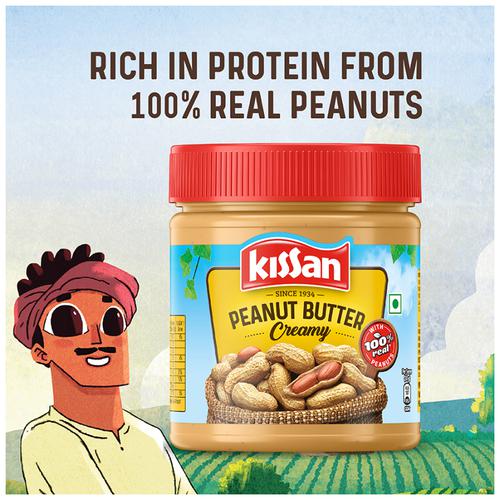 Kissan Peanut Butter Creamy - 25% Protein, India’s Finest Quality Peanuts, 350 g Plastic Bottle 