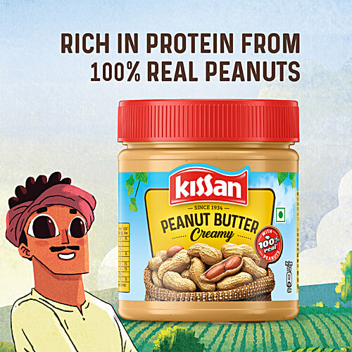 Kissan Creamy Peanut Butter, 350 g Bottle High Protein, No Added Colours & Flavours, No Added Preservatives
