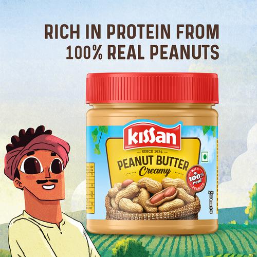 Kissan Peanut Butter Creamy - 25% Protein, India’s Finest Quality Peanuts, 350 g Plastic Bottle 