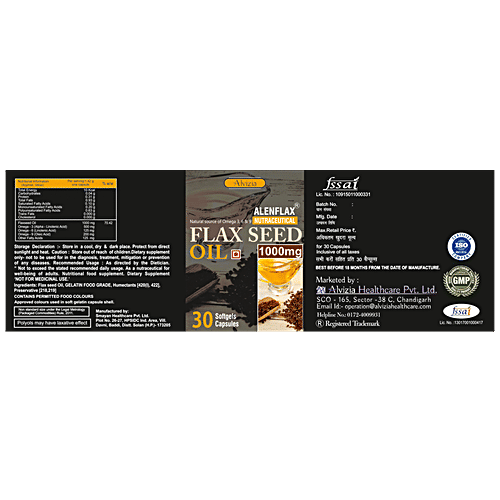 Alvizia Flaxseed Oil Softgel Capsule - 1000 Mg, 30 pcs  Natural Source Of Omega 3, 6 & 9