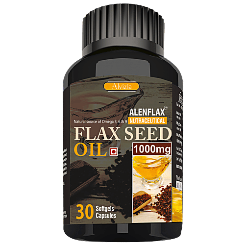Alvizia Flaxseed Oil Softgel Capsule - 1000 Mg, 30 pcs  Natural Source Of Omega 3, 6 & 9