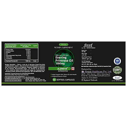 Alvizia Women Supplement - Aleneve Evening Primrose Oil Softgel Capsule, 1000 Mg, 60 pcs  