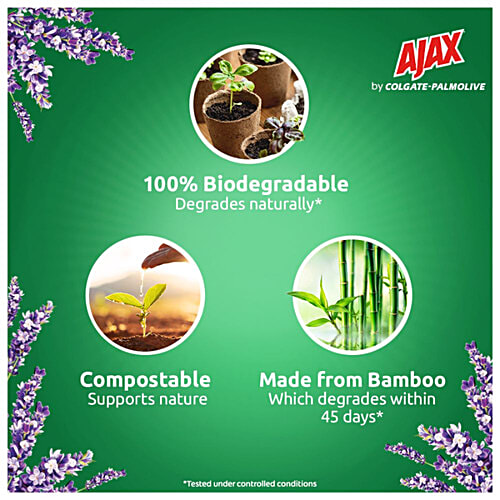 Ajax Eco Multipurpose Sanitizing Wipes - Lavender, 100% Natural, Made from Bamboo, 110 pcs  Removes 99.9% of Germs