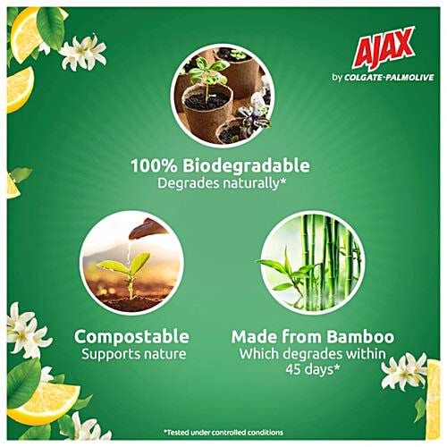 Ajax Eco Multipurpose Sanitizing Wipes - Fresh Lemon, 100% Natural, Made from Bamboo, 110 pcs  Removes 99.9% of Germs