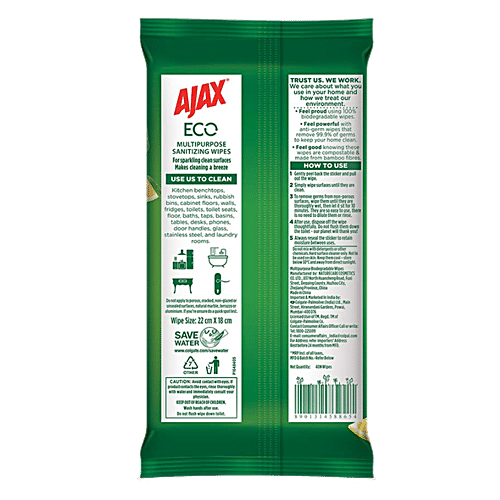 Ajax Eco Multipurpose Sanitising Wipes - Fresh Lemon, 40 pcs  