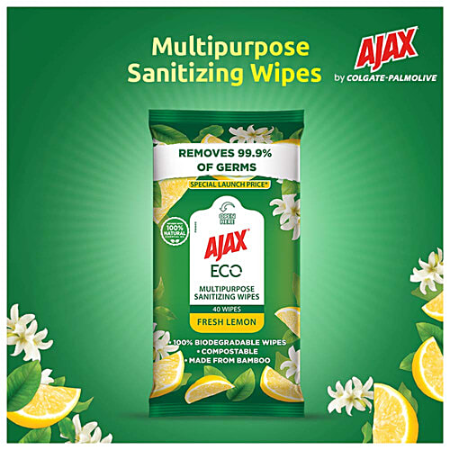 Ajax Eco Multipurpose Sanitising Wipes - Fresh Lemon, 40 pcs  