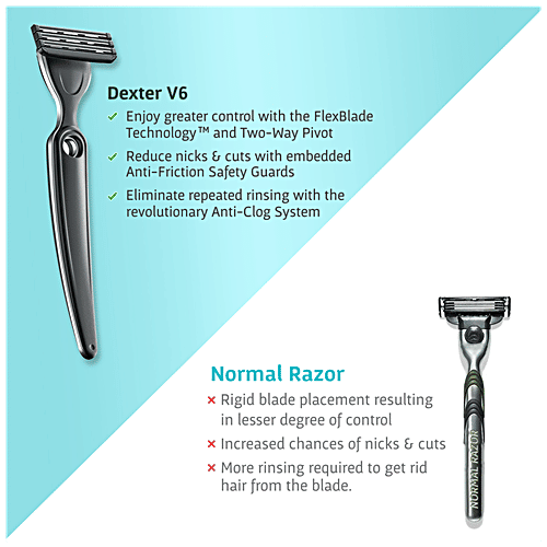 Bombay Shaving Company Dexter V6 Manual Razor For Men With Flexblade Technology, 4 pcs  