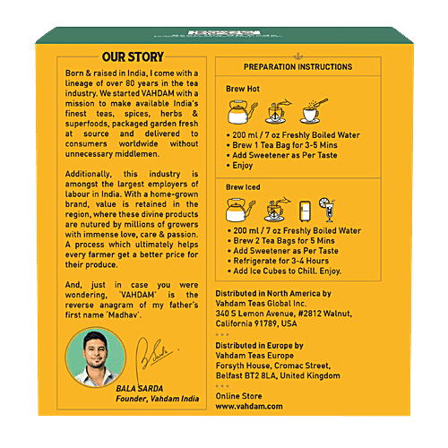 VAHDAM Herbal Tea - Organic Turmeric Chamomile, 30 g (15 Pyramid Bags x 2 g each) 