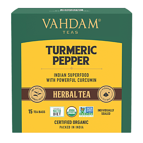 VAHDAM Herbal Tea - Organic Turmeric Pepper, 30 g (15 Pyramid Bags x 2 g each) 