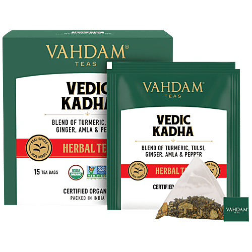 VAHDAM Herbal Tea - Organic Vedic Kadha, 30 g (15 Pyramid Bags x 2 g each) 