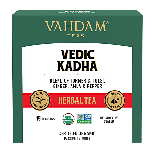 VAHDAM Herbal Tea - Organic Vedic Kadha, 30 g (15 Pyramid Bags x 2 g each) 