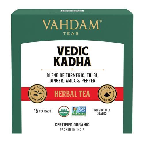 Vahdam  Organic Ayurvedic Herbal Kadha Tea Bags - Good For Cold & Sinus, 30 g (15 Pyramid Bags x 2 g each) 
