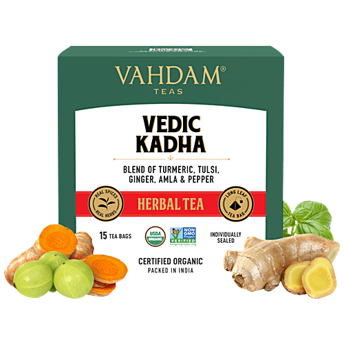VAHDAM Herbal Tea - Organic Vedic Kadha, 30 g (15 Pyramid Bags x 2 g each) 