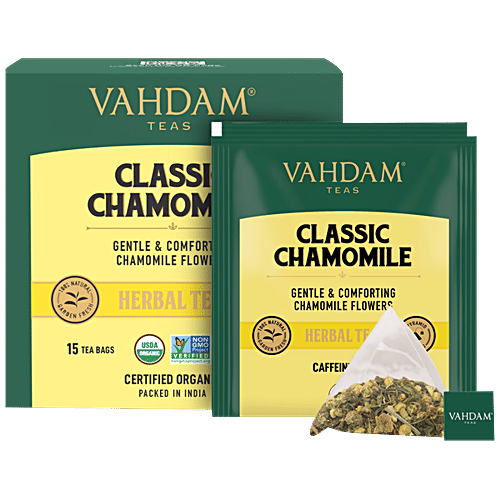 VAHDAM Herbal Tea - Organic Classic Chamomile, 30 g (15 Pyramid Bags x 2 g each) 