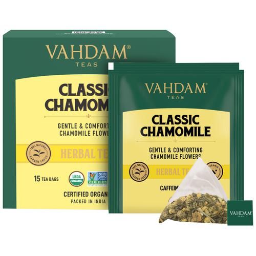 Vahdam  Organic Classic Chamomile Tea Bags - Stress Relief & Calming Tea For Sleep, 30 g (15 Pyramid Bags x 2 g each) 