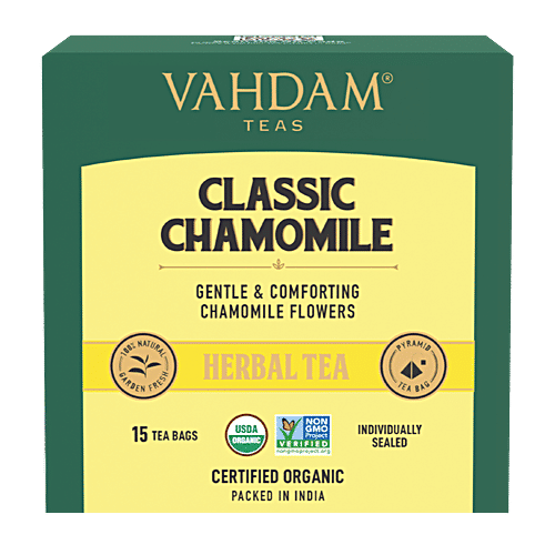VAHDAM Herbal Tea - Organic Classic Chamomile, 30 g (15 Pyramid Bags x 2 g each) 