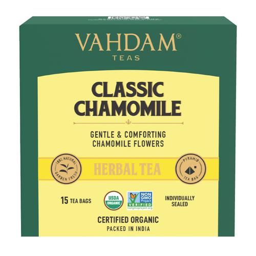Vahdam  Organic Classic Chamomile Tea Bags - Stress Relief & Calming Tea For Sleep, 30 g (15 Pyramid Bags x 2 g each) 